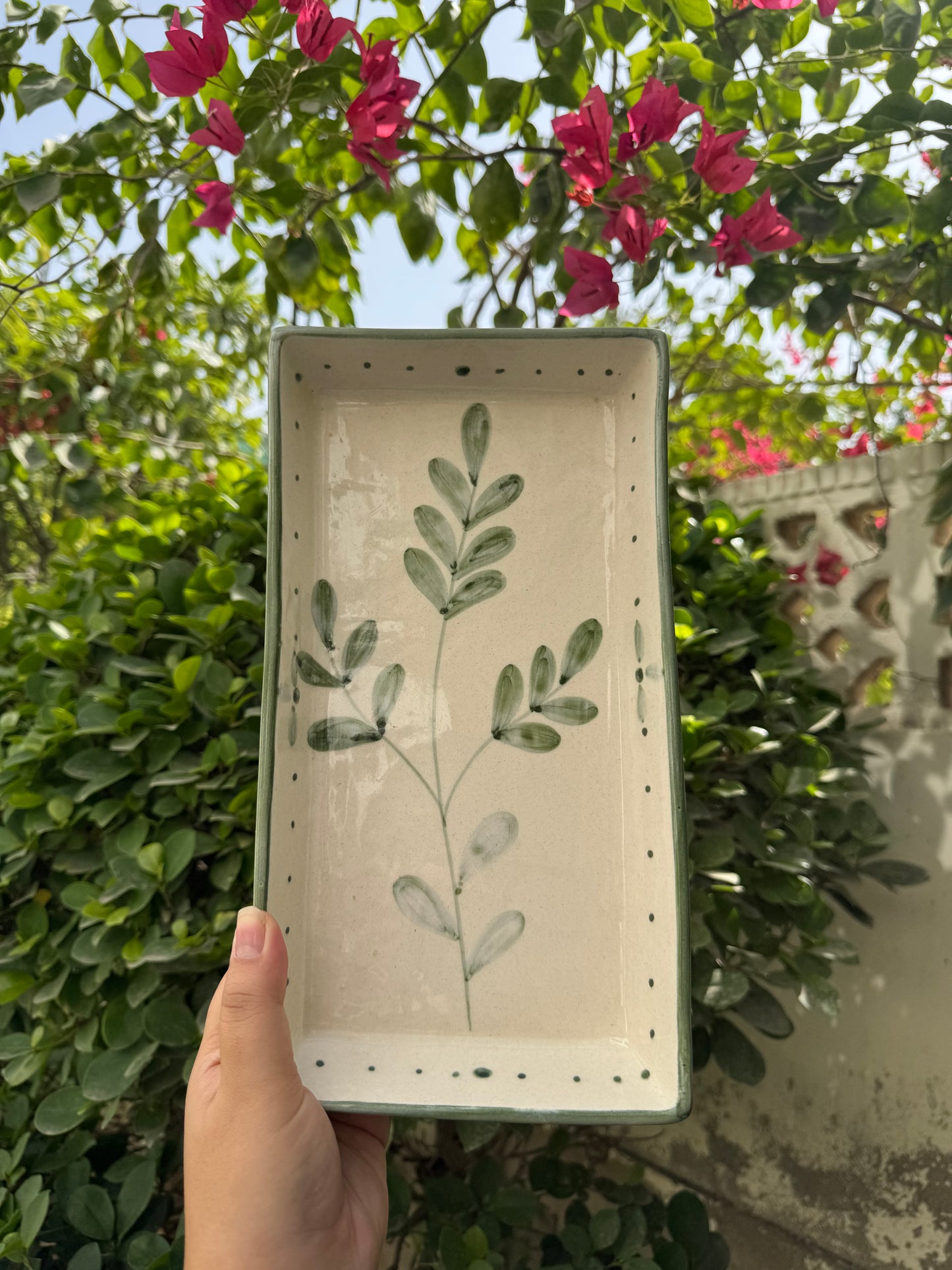 Green Leaf Rectangle Platter