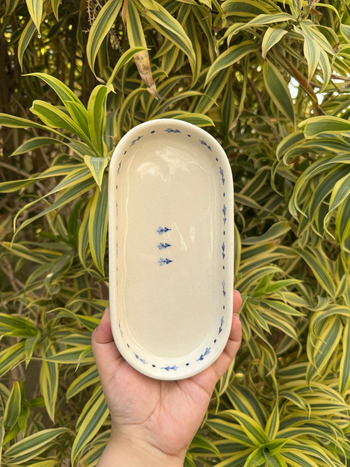 Intricate Blue Floral Oval Dish