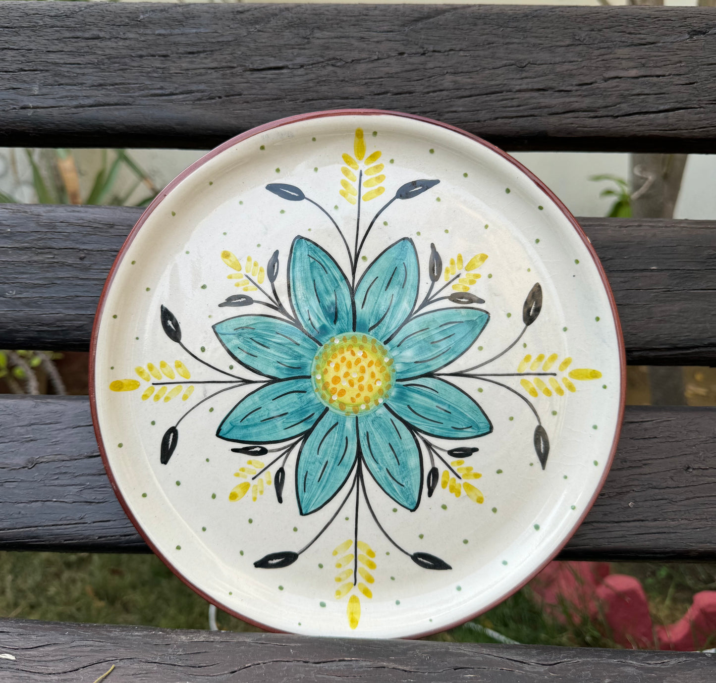 Teal Symmetrical Flower Plate