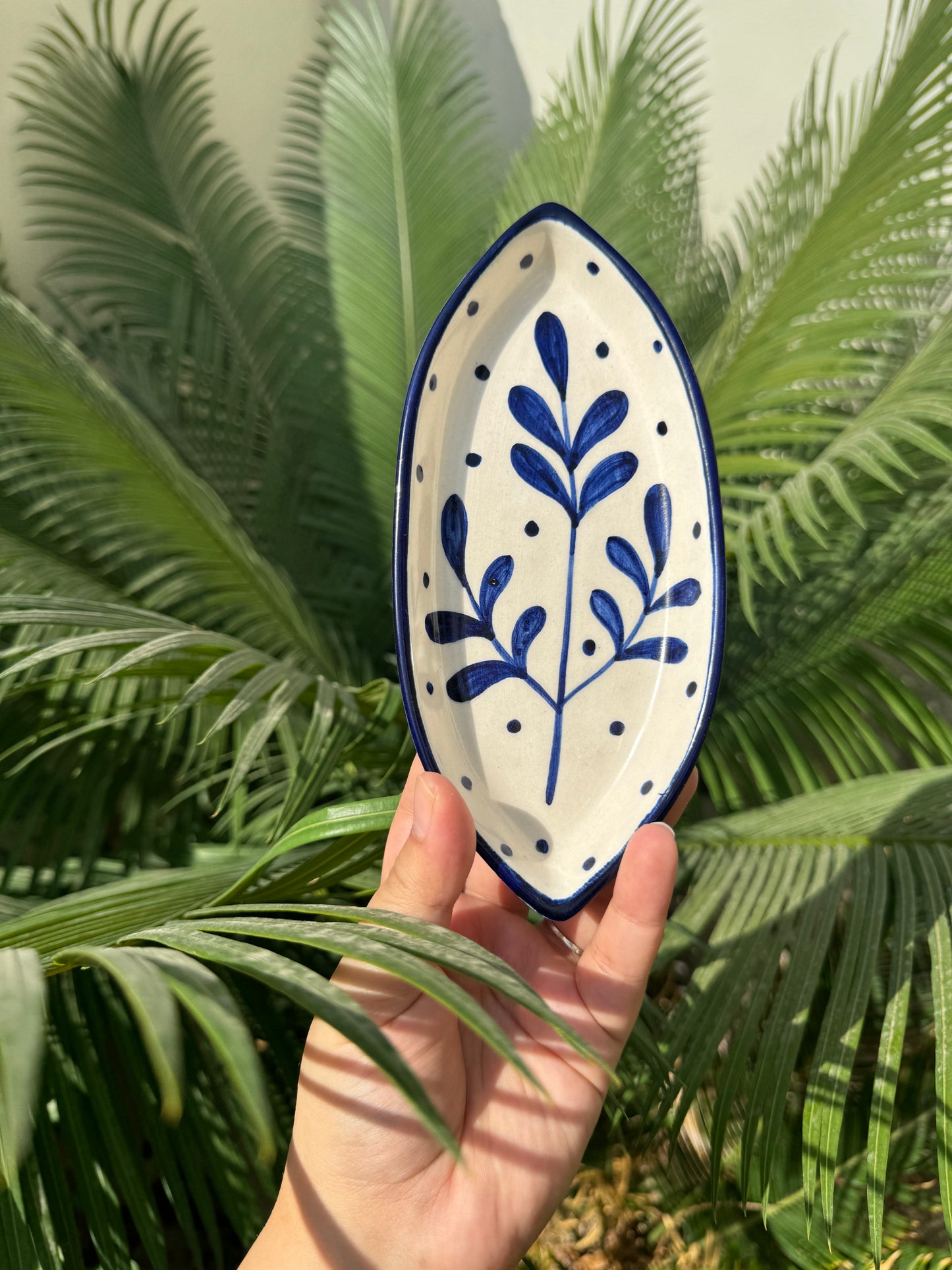 Boat Platter - Blue Leaves