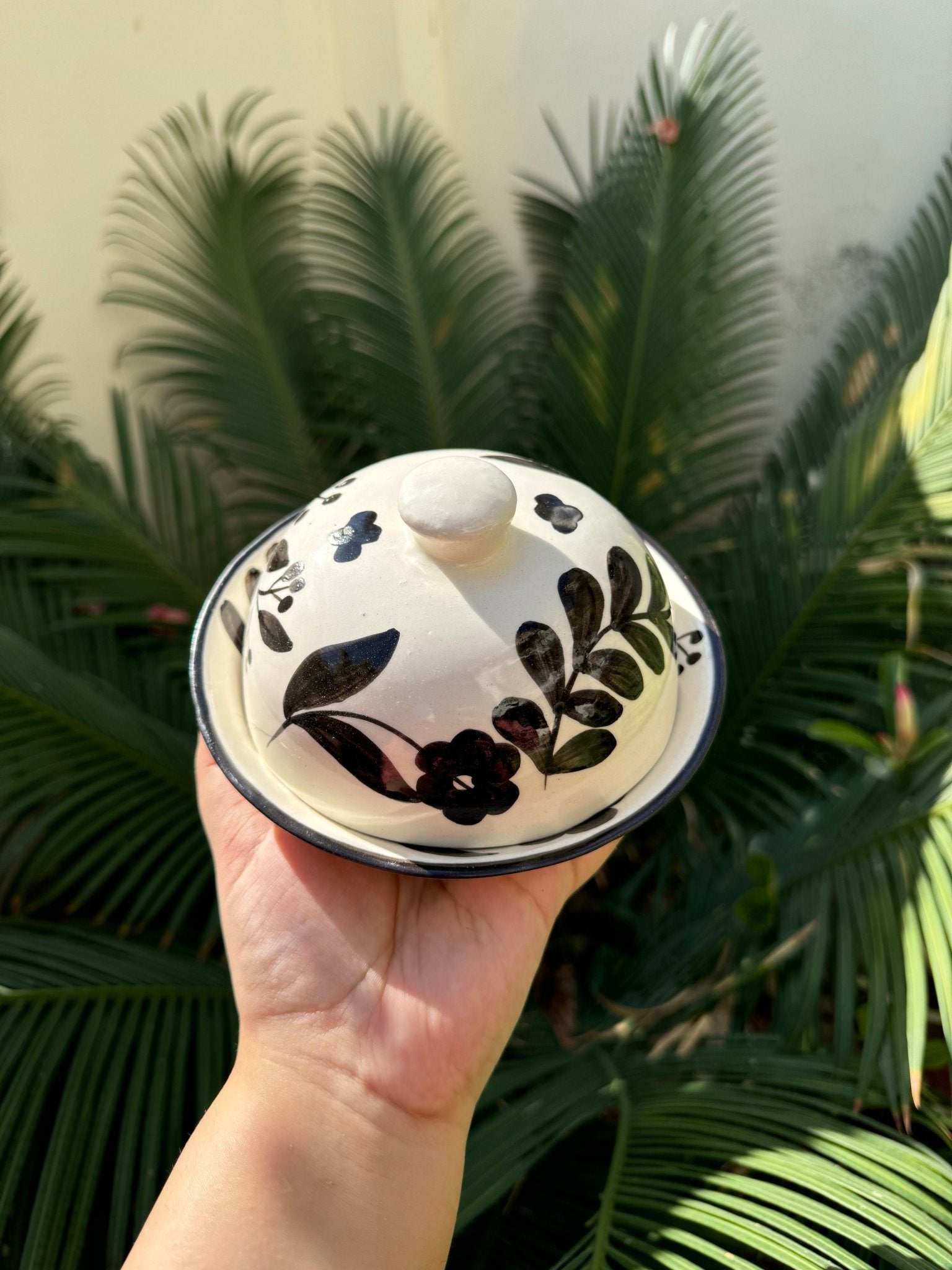 Black Floral Butter Dish - Butter Dish