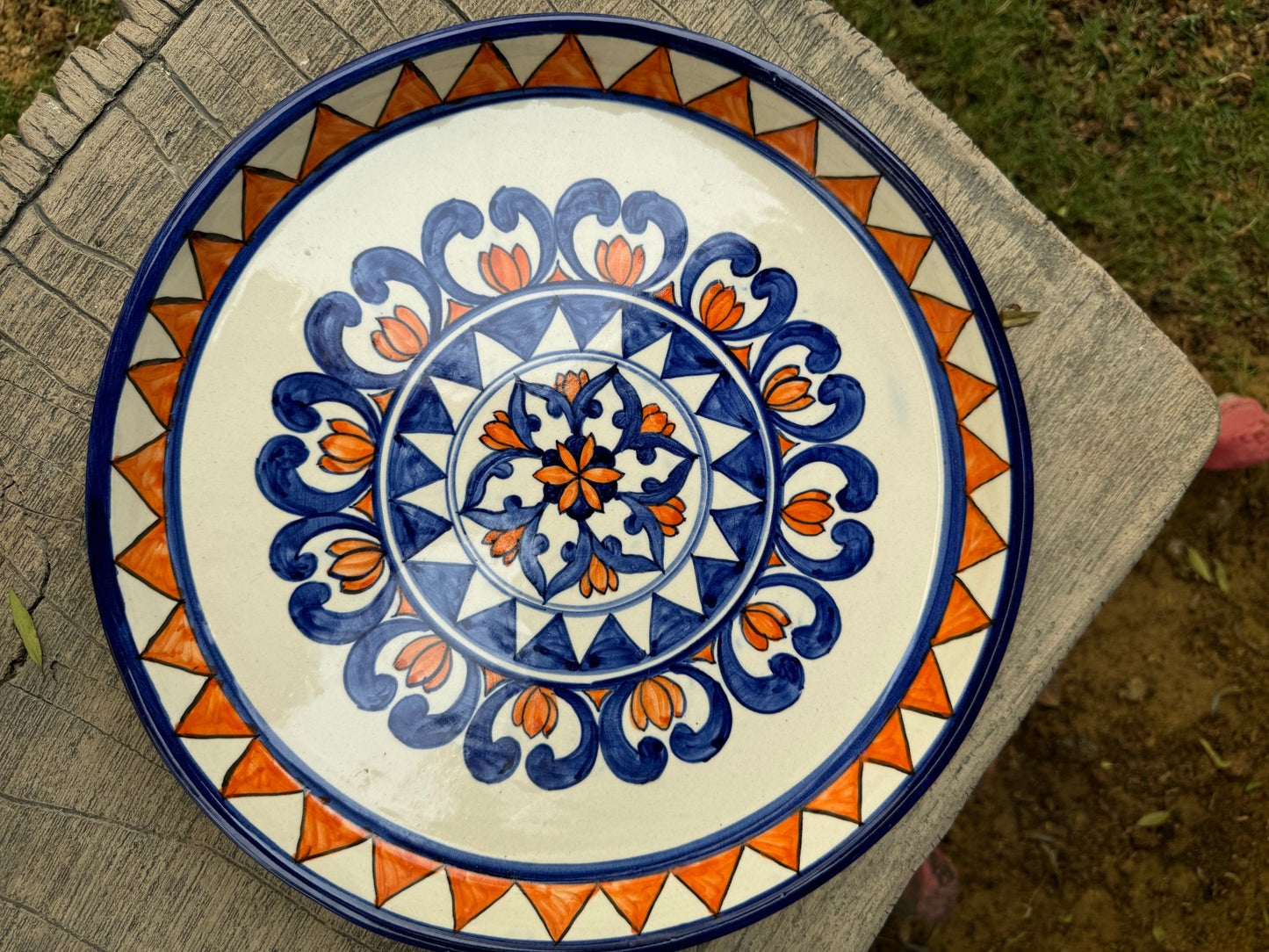 Orange & Blue Geometric Floral Plate - Plates