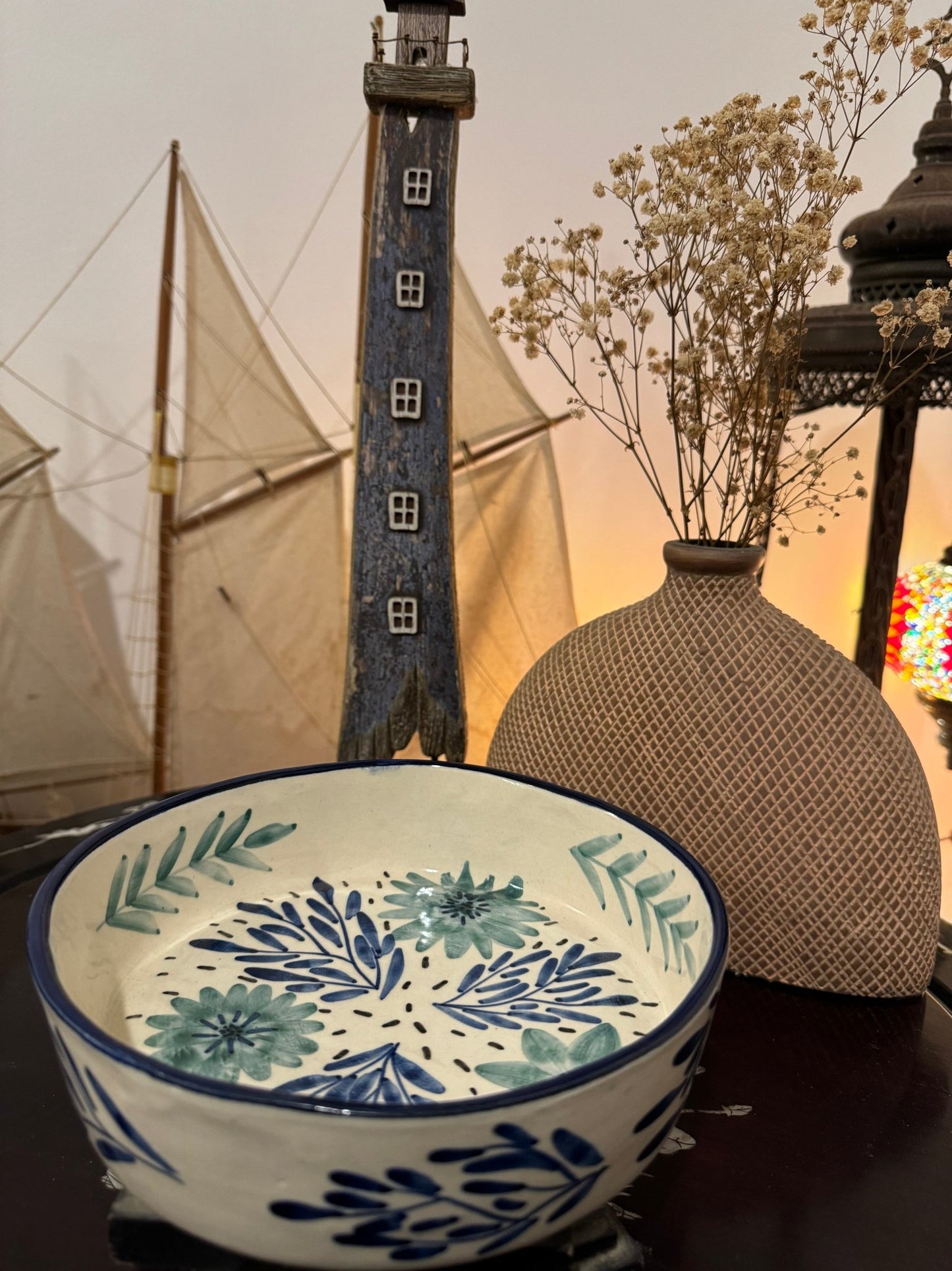 Teal Blue Leaves Bowl - Bowls