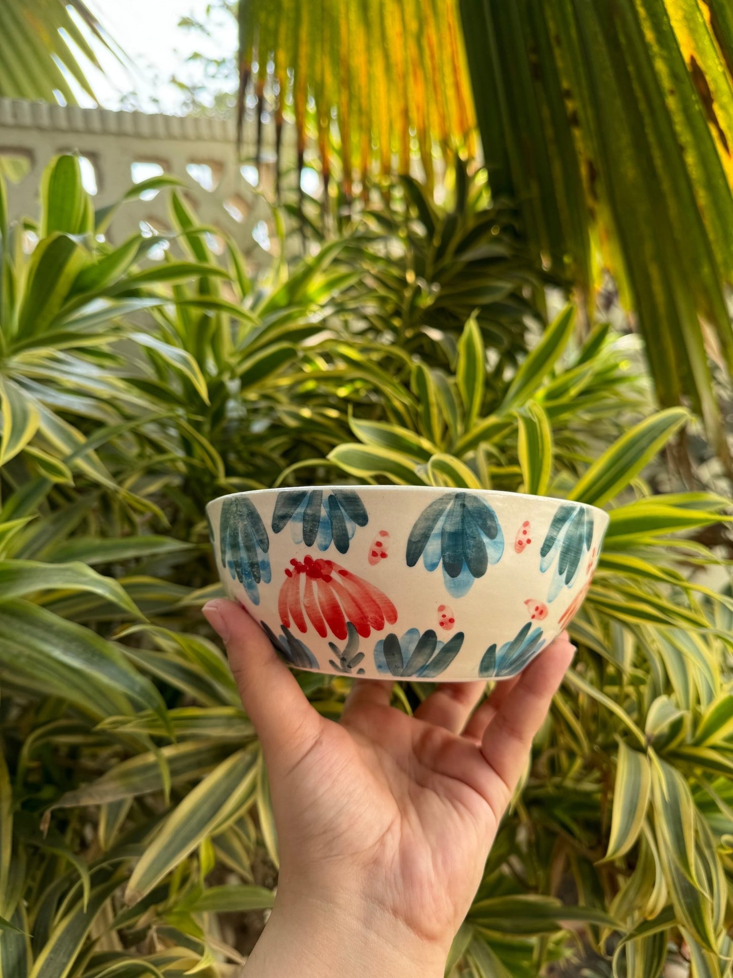 Teal Red Floral Ramen Bowl - Bowls