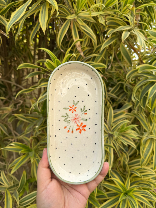 Orange Floral Polka Oval Dish