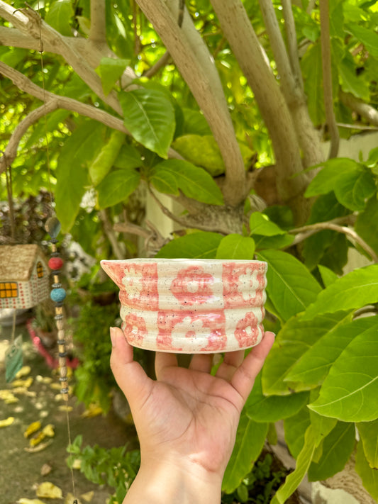 Pink Floral Grid Matcha Bowl
