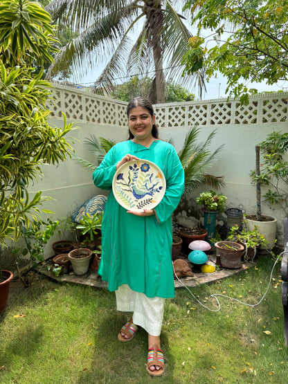 Teal Bird in Garden Plate