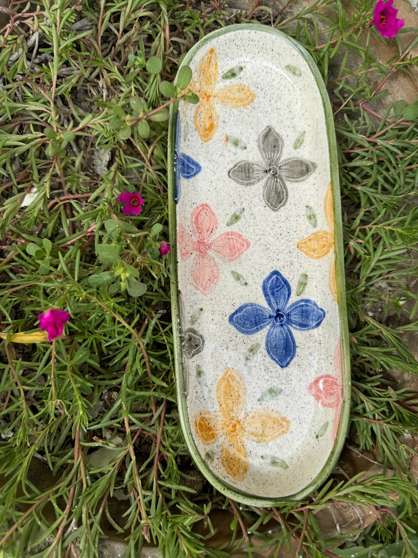 Large Sage Flowerfield Platter