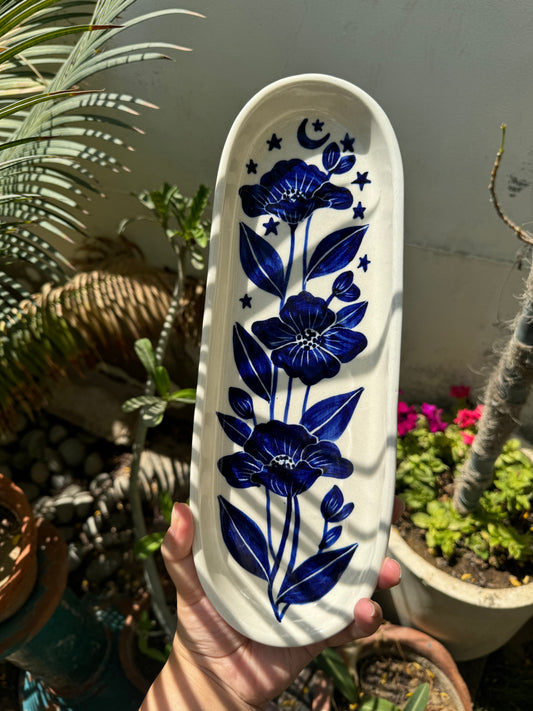 Large Midnight Bloom Oval Platter