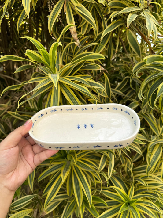 Intricate Blue Floral Oval Dish