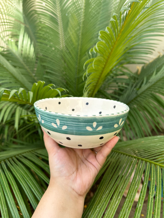 Teal Rim Polka Dot Bowl