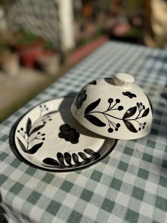 Black Floral Butter Dish - Butter Dish