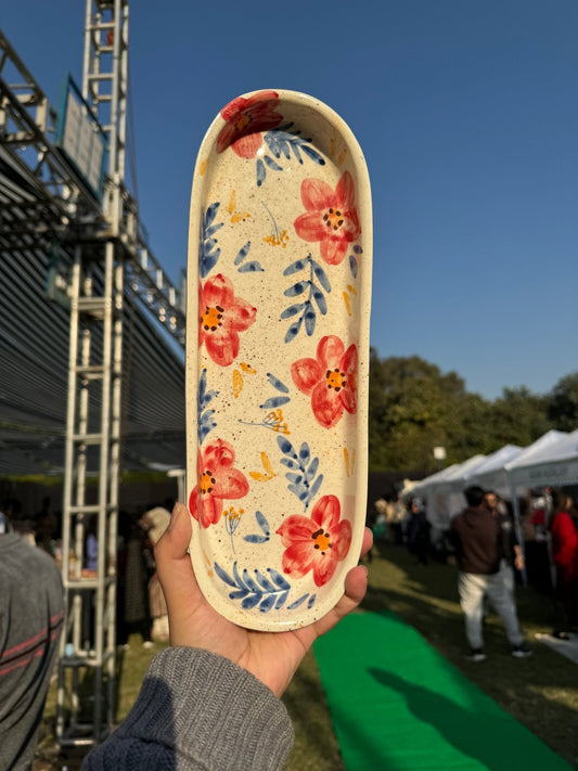 Large Red Floral Oval Platter - Platters